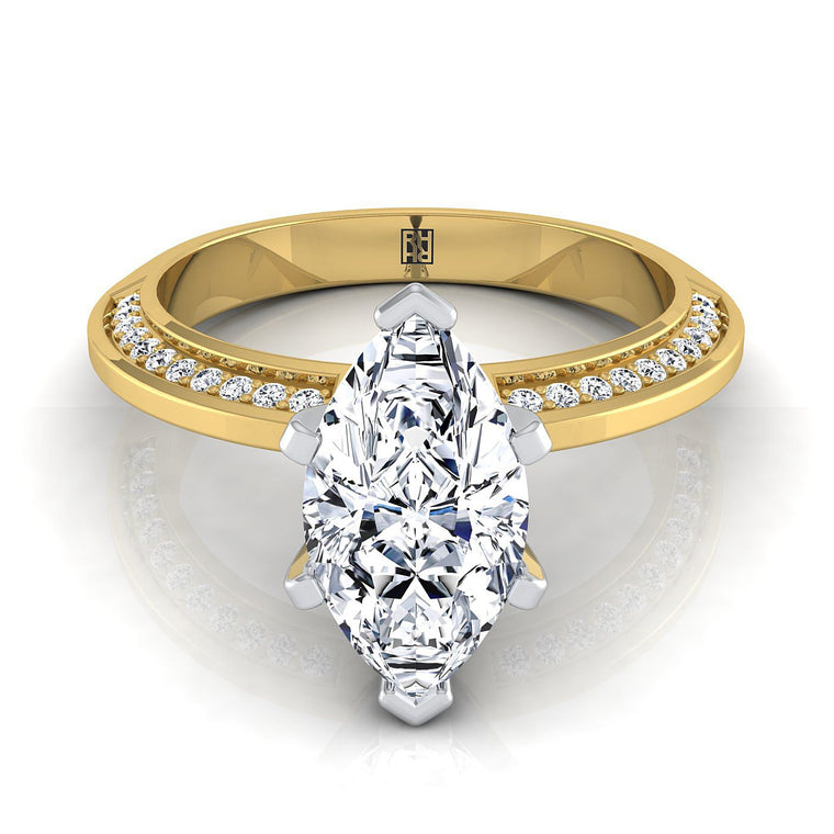 The Clover Select Knife Edge Pavé Marquise Lab Diamond Engagement Ring in 18K Yellow Gold
