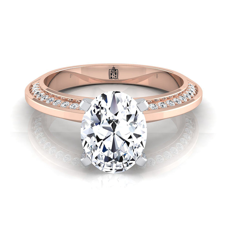 The Clover Select Knife Edge Pavé Oval Lab Diamond Engagement Ring in 14K Rose Gold