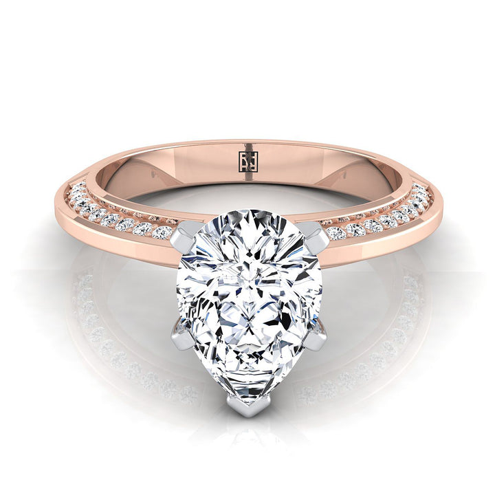 Knife Edge Micro-Pavé Pear Shape, in 14K Rose Gold, pave setting | RockHer