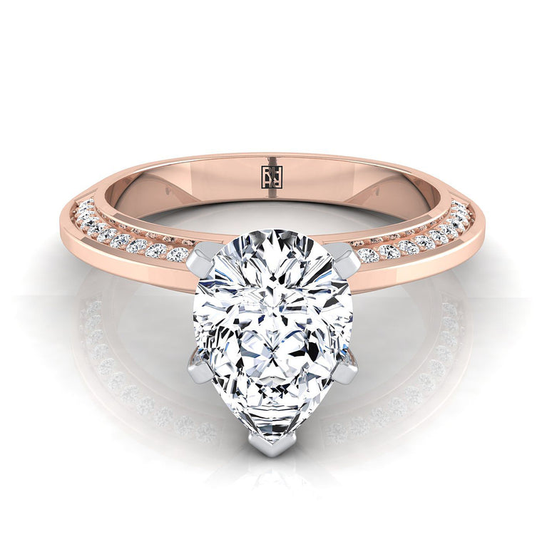 The Clover Knife Edge Pavé Pear Engagement Ring Setting in 14K Rose Gold