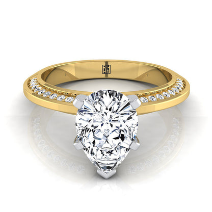 Knife Edge Micro-Pavé Pear Shape, in 18K Yellow Gold | RockHer