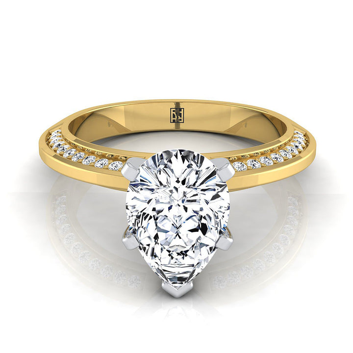Knife Edge Micro-Pavé Pear Shape, in 18K Yellow Gold | RockHer
