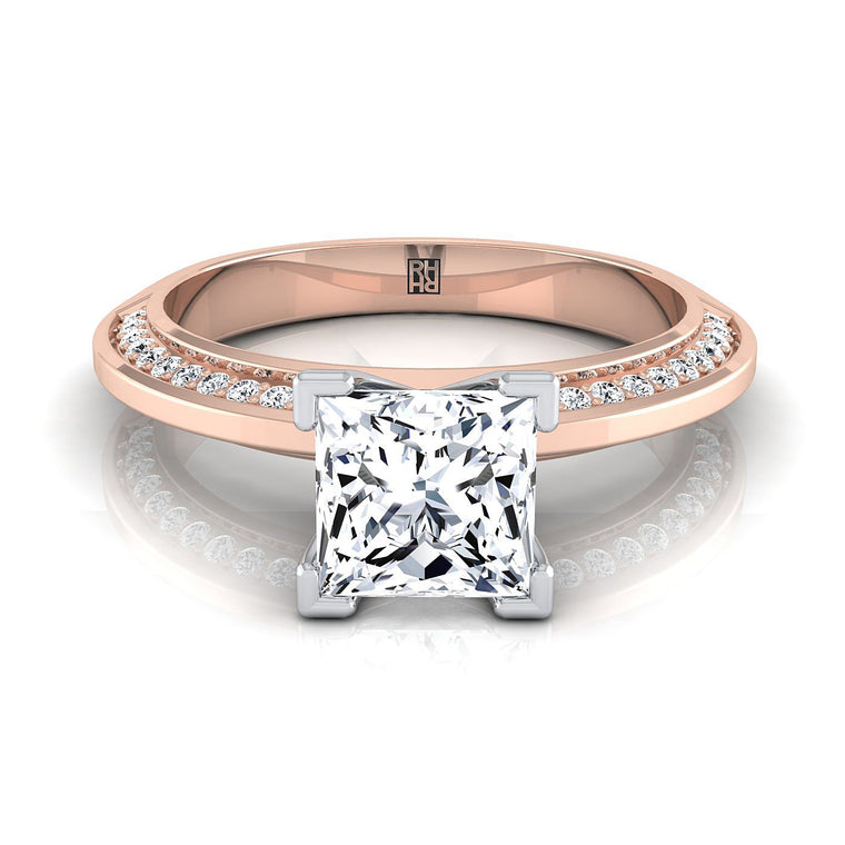 The Clover Knife Edge Pavé Princess Cut Engagement Ring Setting in 14K Rose Gold
