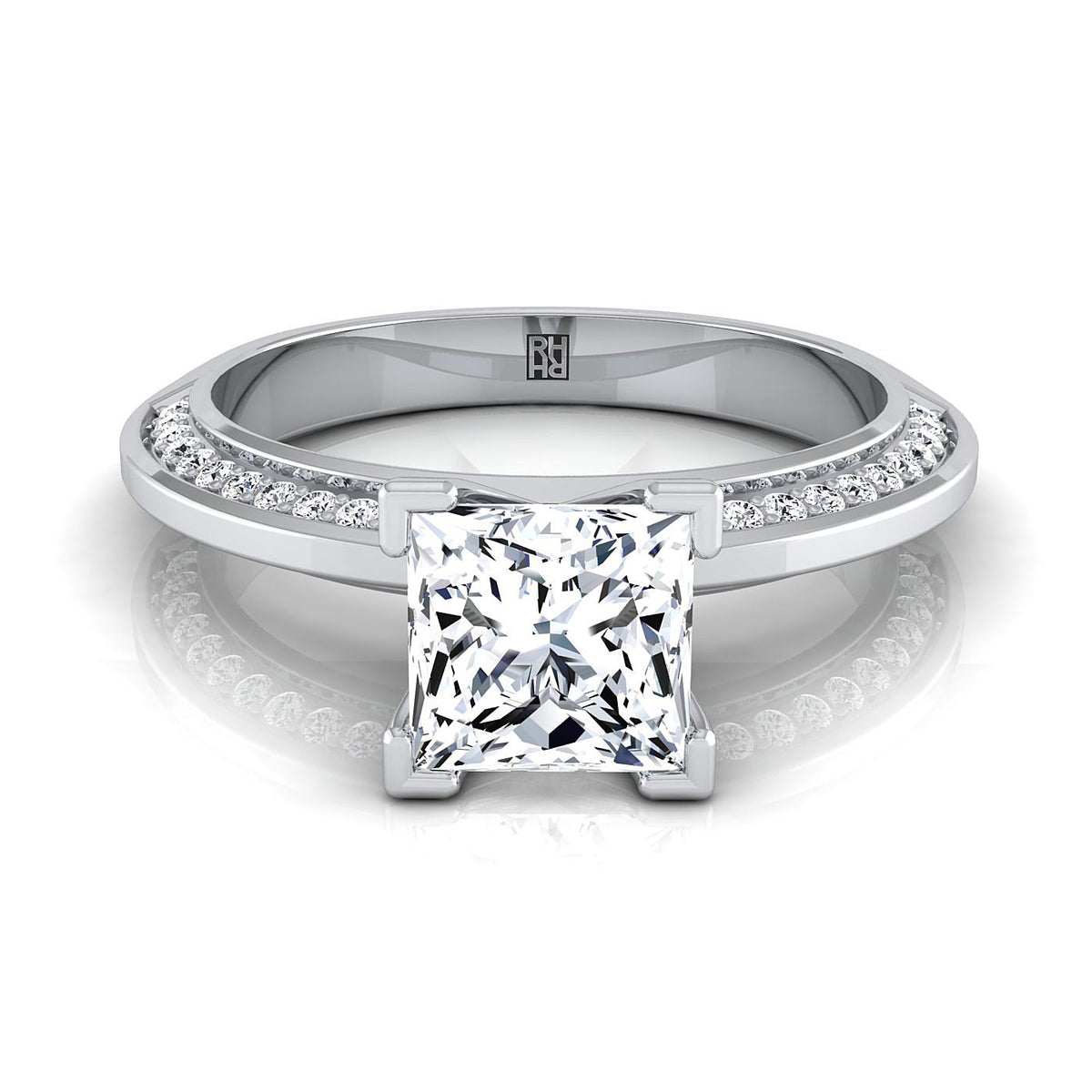 The Clover princess engagement ring setting in 18K White Gold | RockHer