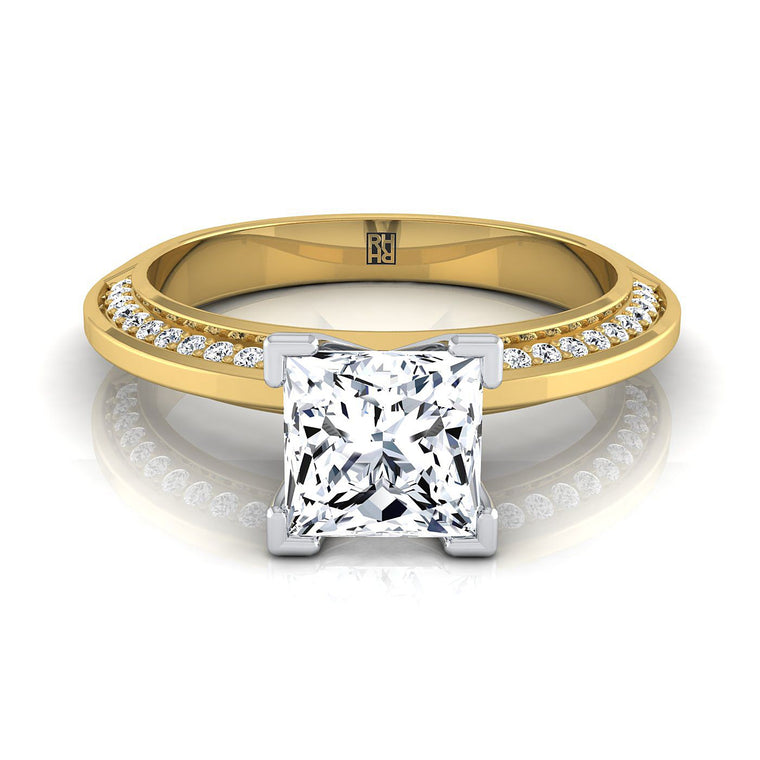 The Clover Select Knife Edge Pavé Princess Cut Lab Diamond Engagement Ring in 18K Yellow Gold