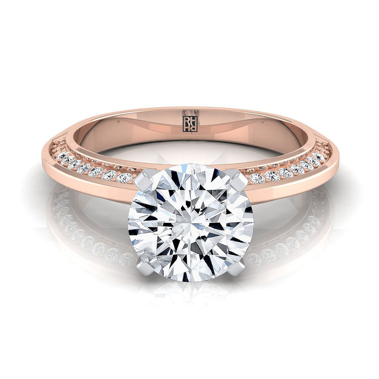 The Clover Knife Edge Pavé Round Engagement Ring Setting in 14K Rose Gold