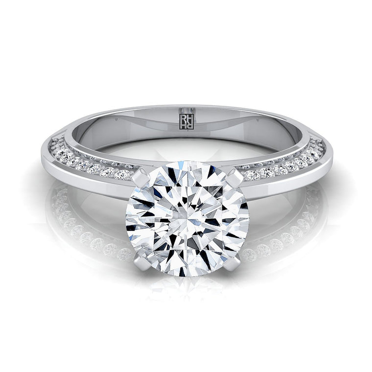 The Clover Knife Edge Pavé Round Engagement Ring Setting in 18K White Gold