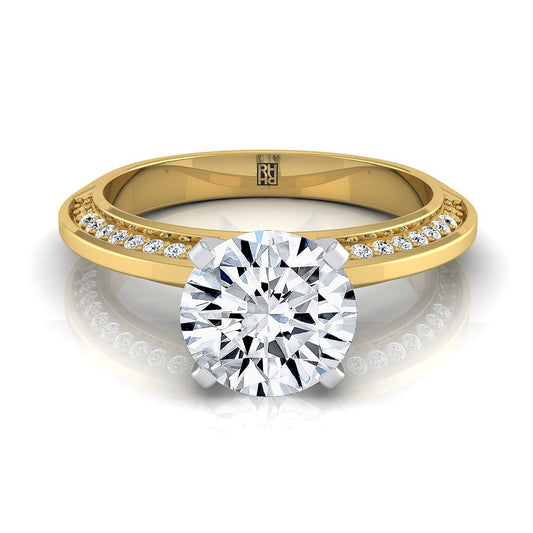 18K Yellow Gold Round Brilliant Diamond Knife Edge Micropave Engagement Ring -1/5ctw