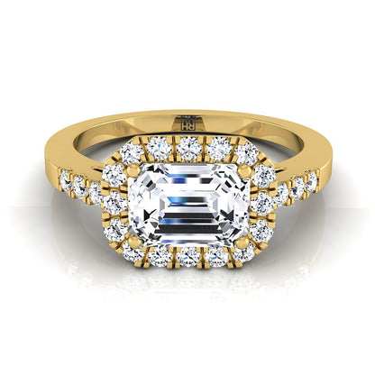 Crimson Select Halo Emerald Cut Lab Diamond Engagement Ring in 18K Yellow Gold | RockHer