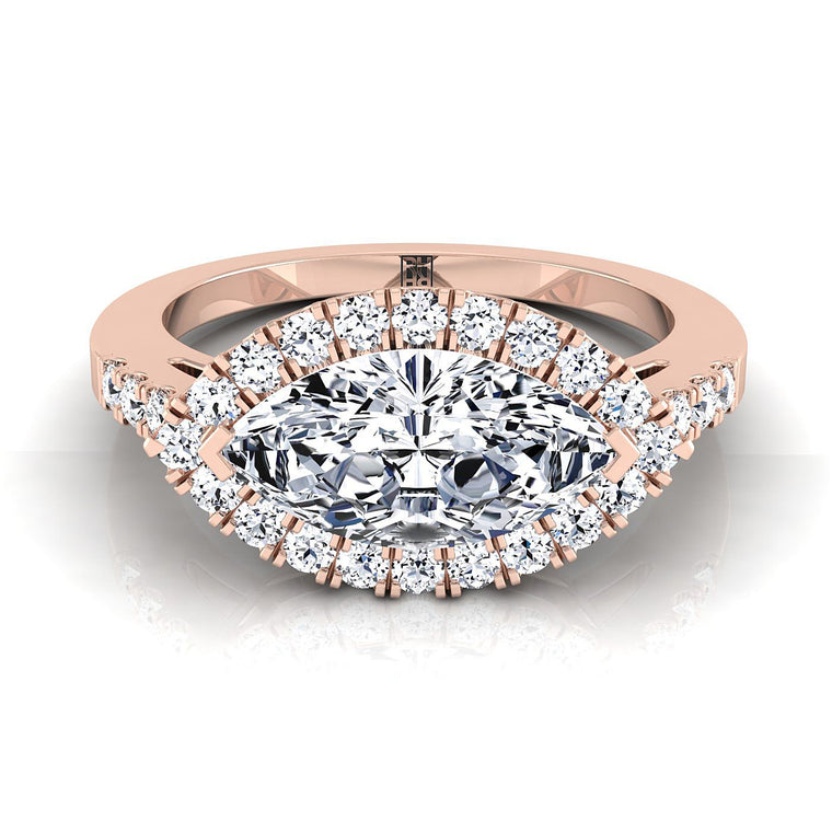 The Crimson East West Horizontal Halo Marquise Engagement Ring Setting in 14K Rose Gold
