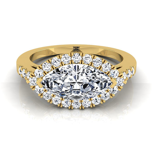 14K Yellow Gold Marquise  Diamond Horizontal Fancy East West Halo Engagement Ring -1/3ctw