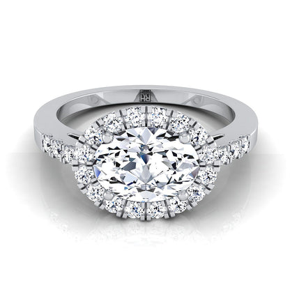 East West Horizontal Halo Oval, in 18K White Gold | RockHer