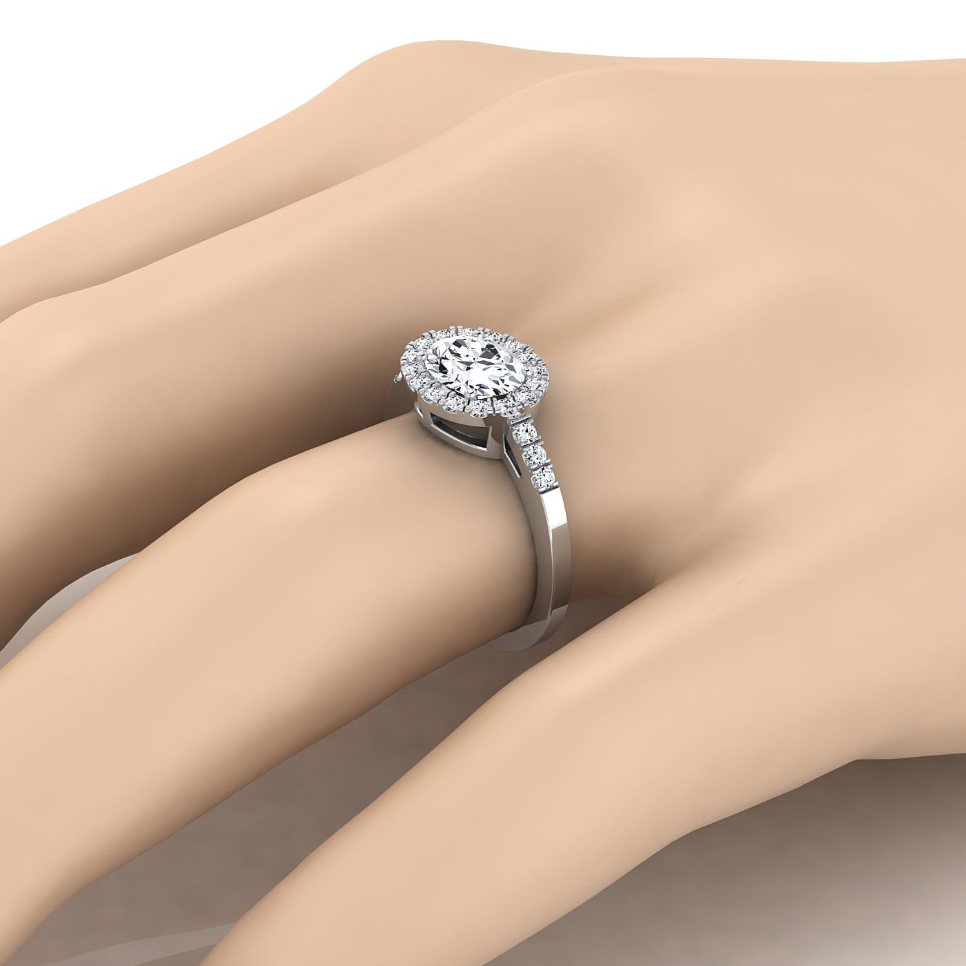 The Crimson oval setting in 18K White Gold, a select halo design from RockHer