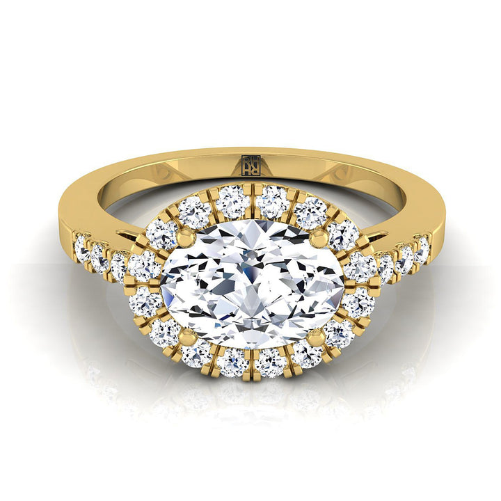 East West Horizontal Halo Oval, in 18K Yellow Gold | RockHer