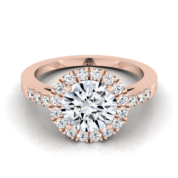 Round Brilliant, East West Horizontal Halo Round, in 14K Rose Gold, pave setting | RockHer