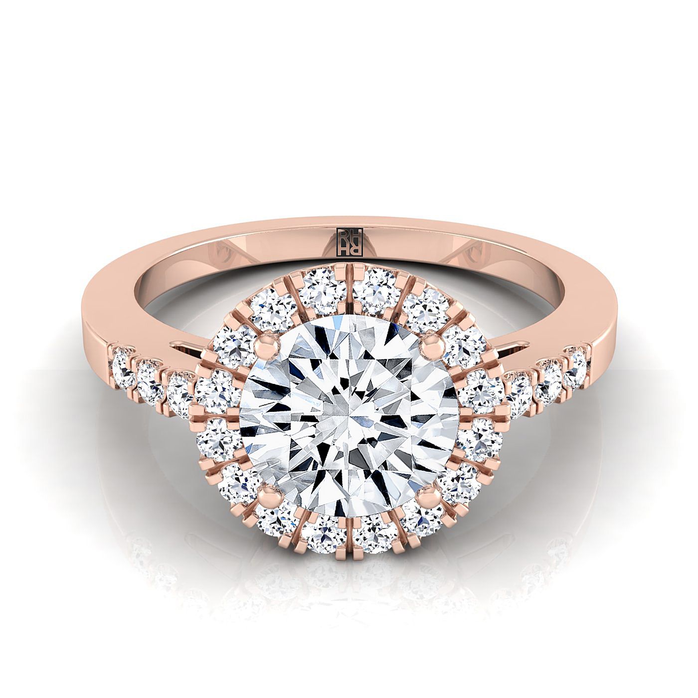 The Crimson Select Halo Engagement Ring with Lab Diamond in 14K Rose Gold - view 1