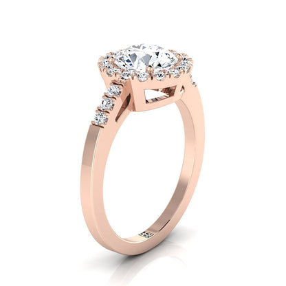 Round Brilliant, East West Horizontal Halo Round, in 14K Rose Gold, pave setting – side profile | RockHer