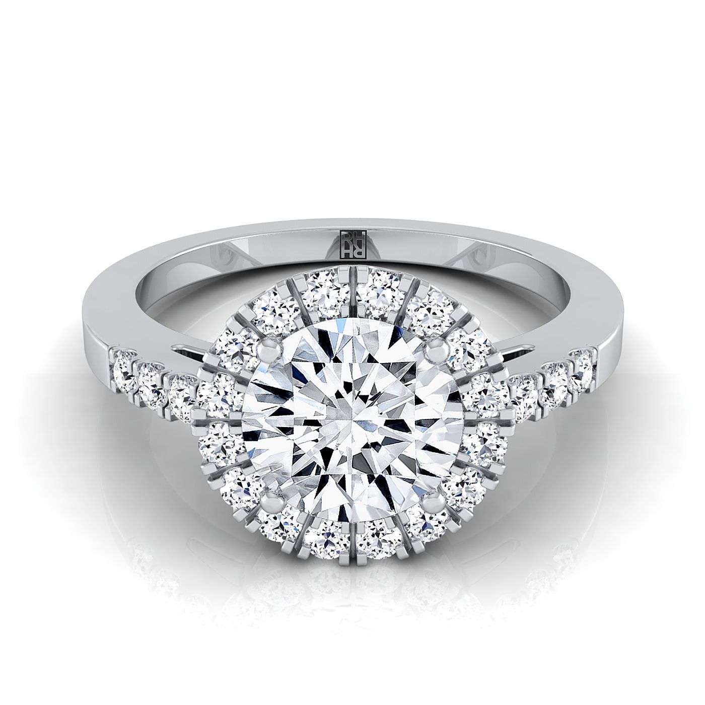 The Crimson Select Halo Engagement Ring with Lab Diamond in 18K White Gold - view 1