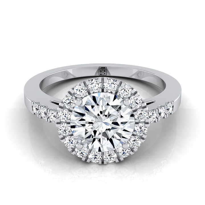 Round Brilliant, East West Horizontal Halo Round, in 18K White Gold | RockHer