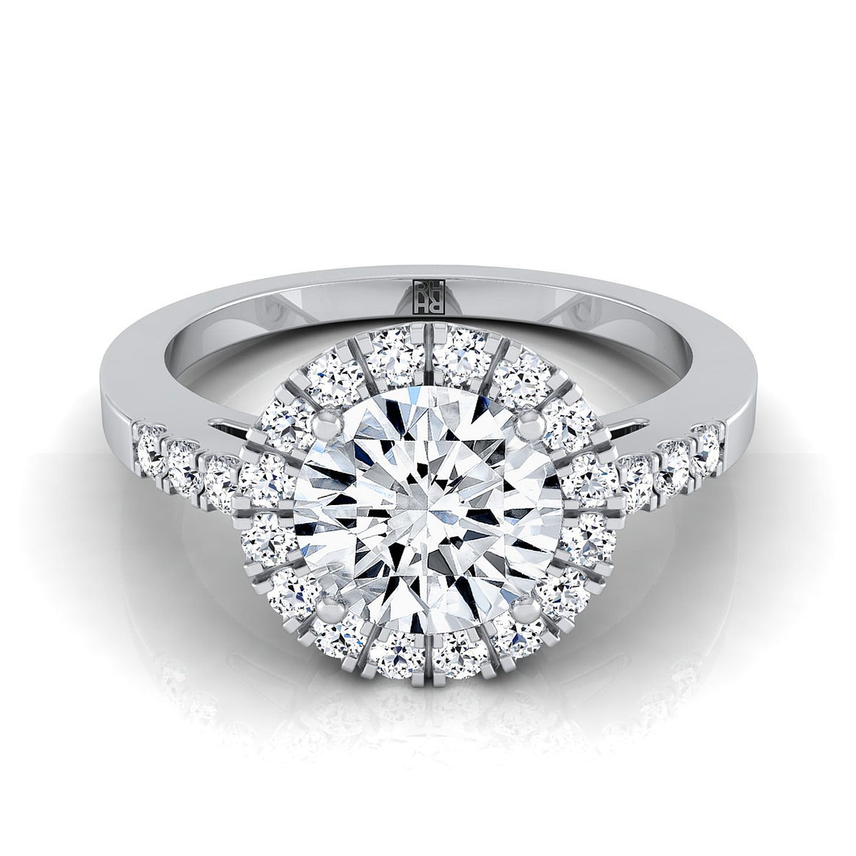 Crimson Select Halo Round Lab Diamond Engagement Ring in 18K White Gold | RockHer