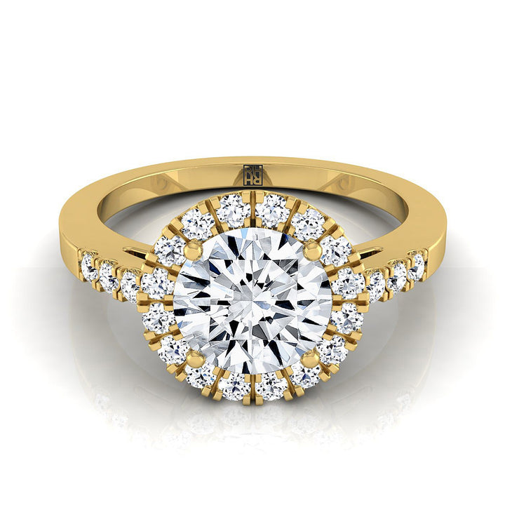 Round Brilliant, East West Horizontal Halo Round, in 18K Yellow Gold | RockHer