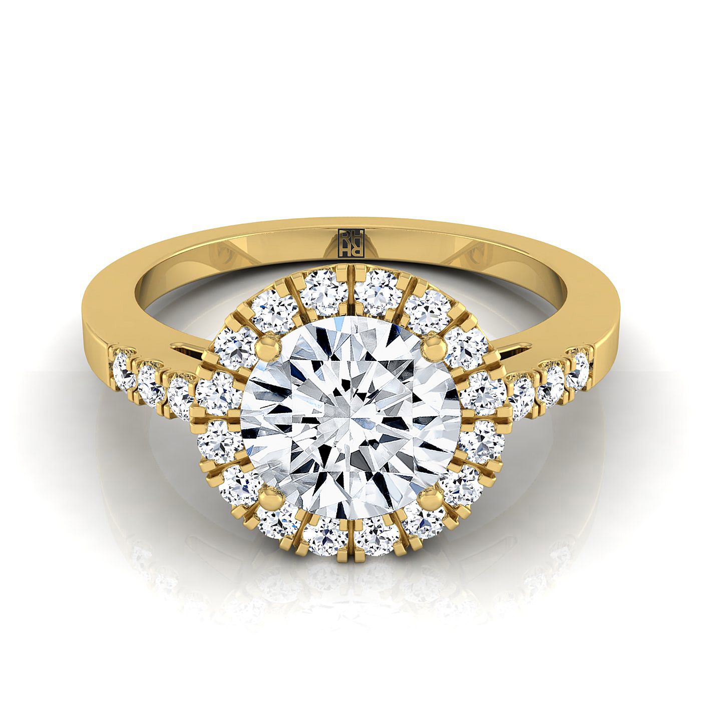 Crimson Select Halo Round Lab Diamond Engagement Ring in 18K Yellow Gold | RockHer