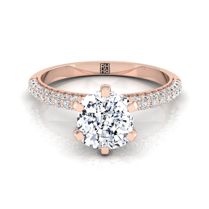Three Row French Pavé Cushion, in 14K Rose Gold, prong setting | RockHer