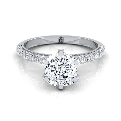 Three Row French Pavé Cushion, in 18K White Gold | RockHer
