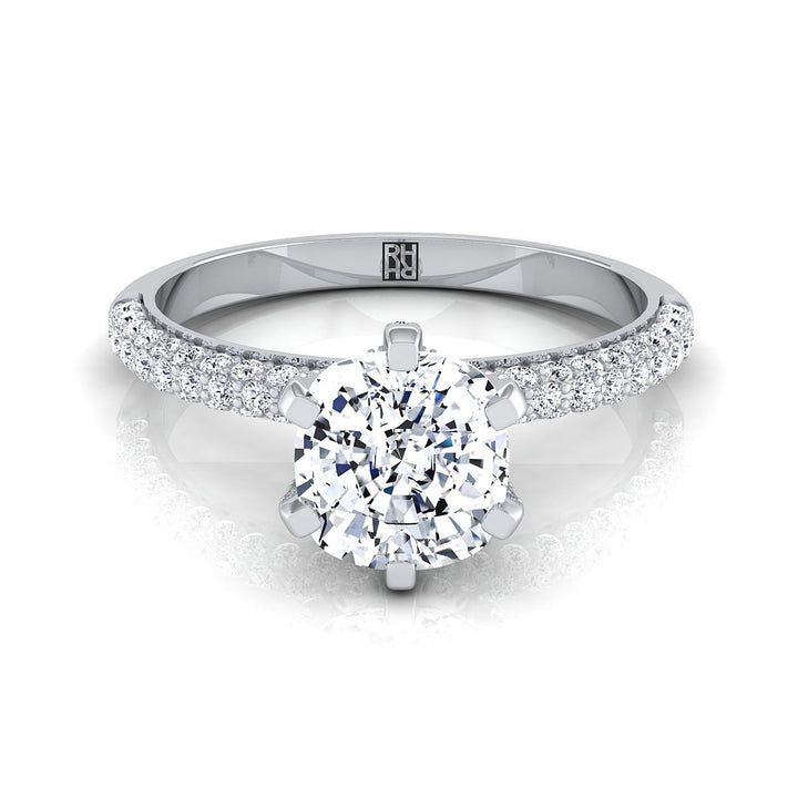 Three Row French Pavé Cushion, in 18K White Gold | RockHer
