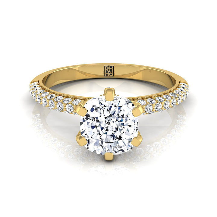 Three Row French Pavé Cushion, in 18K Yellow Gold | RockHer