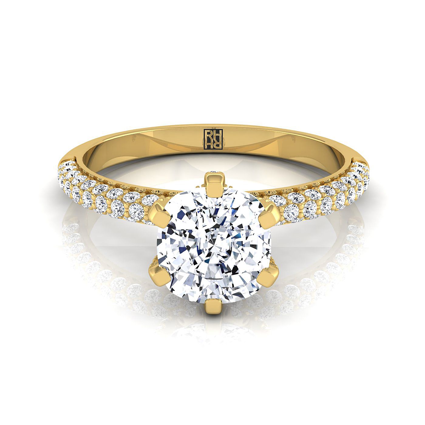 Daisy Select Pavé Cushion Cut Lab Diamond Engagement Ring in 18K Yellow Gold | RockHer