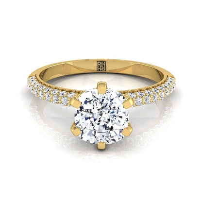 Daisy Select Pavé Cushion Cut Lab Diamond Engagement Ring in 18K Yellow Gold | RockHer