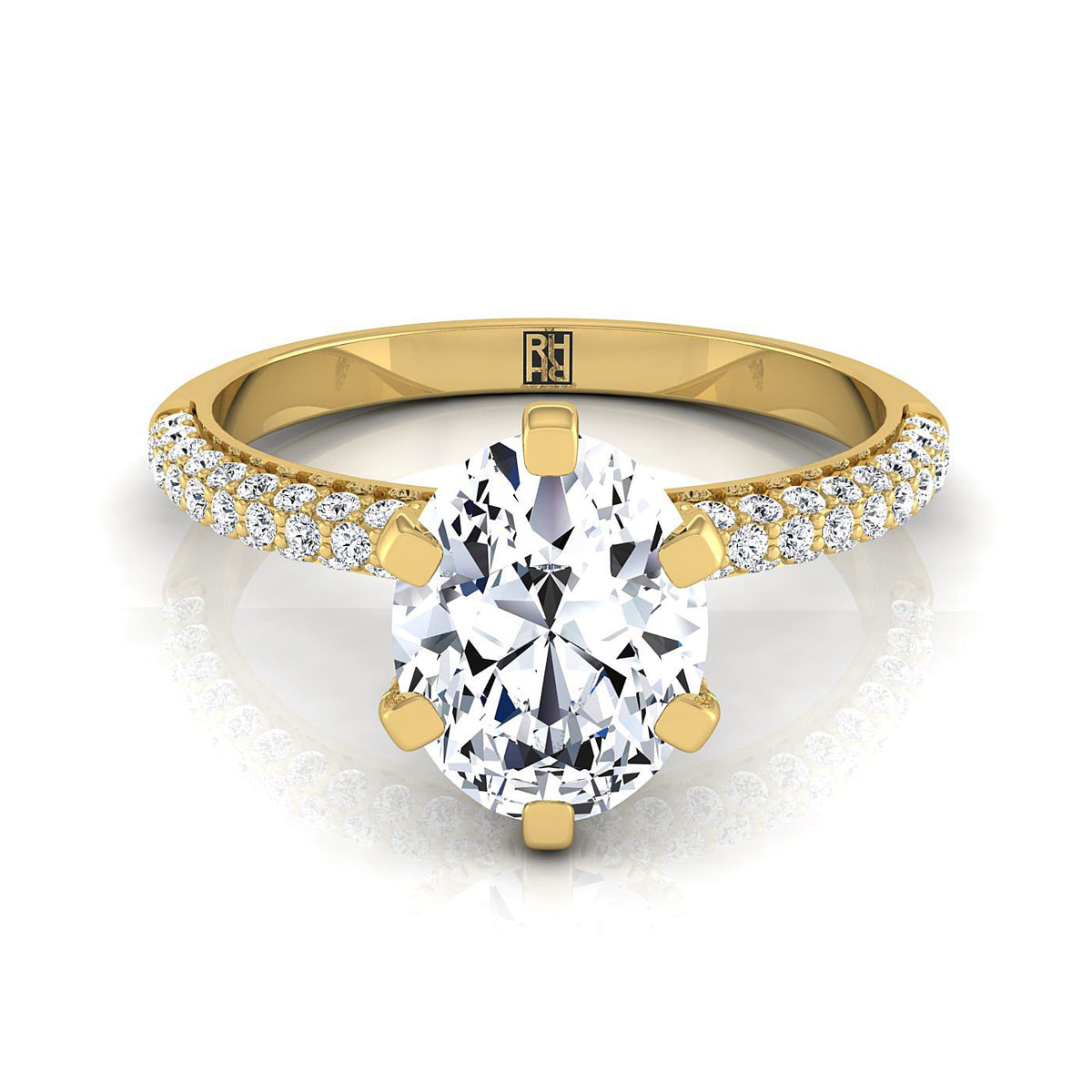 Daisy Select Three Row French Pavé Ov Oval Lab Diamond Engagement Ring in 18K Yellow Gold | RockHer