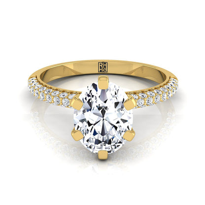 Daisy Select Three Row French Pavé Ov Oval Lab Diamond Engagement Ring in 18K Yellow Gold | RockHer