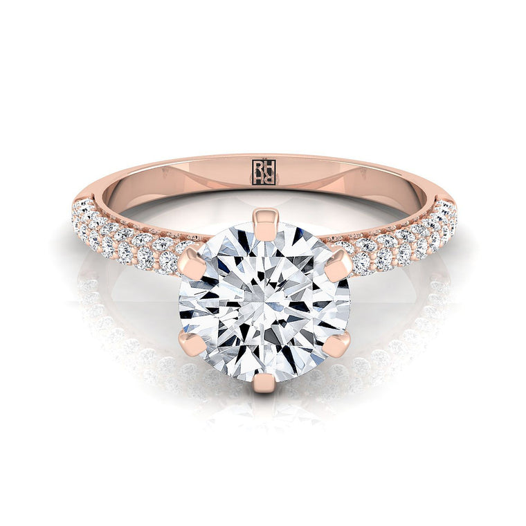 The Daisy Three Row French Pavé Round Engagement Ring Setting in 14K Rose Gold