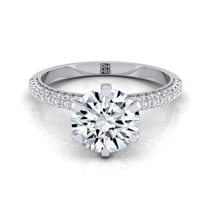 Round Brilliant, Three Row French Pavé, in 18K White Gold | RockHer