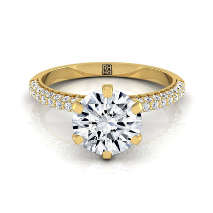 Round Brilliant, Three Row French Pavé, in 18K Yellow Gold | RockHer