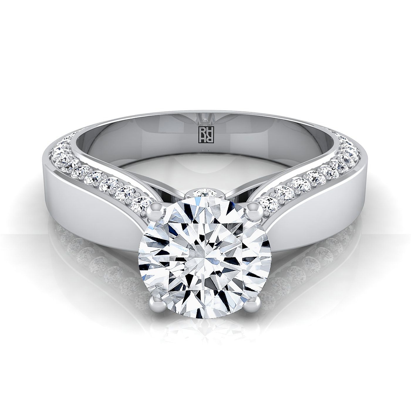 Iola Select bold solitaire secret side pavé round ring in 14K White Gold — view — RockHer