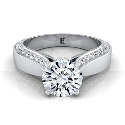 Iola Select bold solitaire secret side pavé round ring in 14K White Gold — view — RockHer