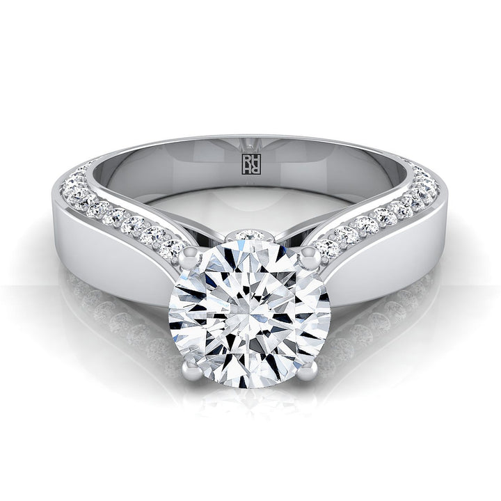 Iola Select bold solitaire secret side pavé round ring in 14K White Gold — view — RockHer