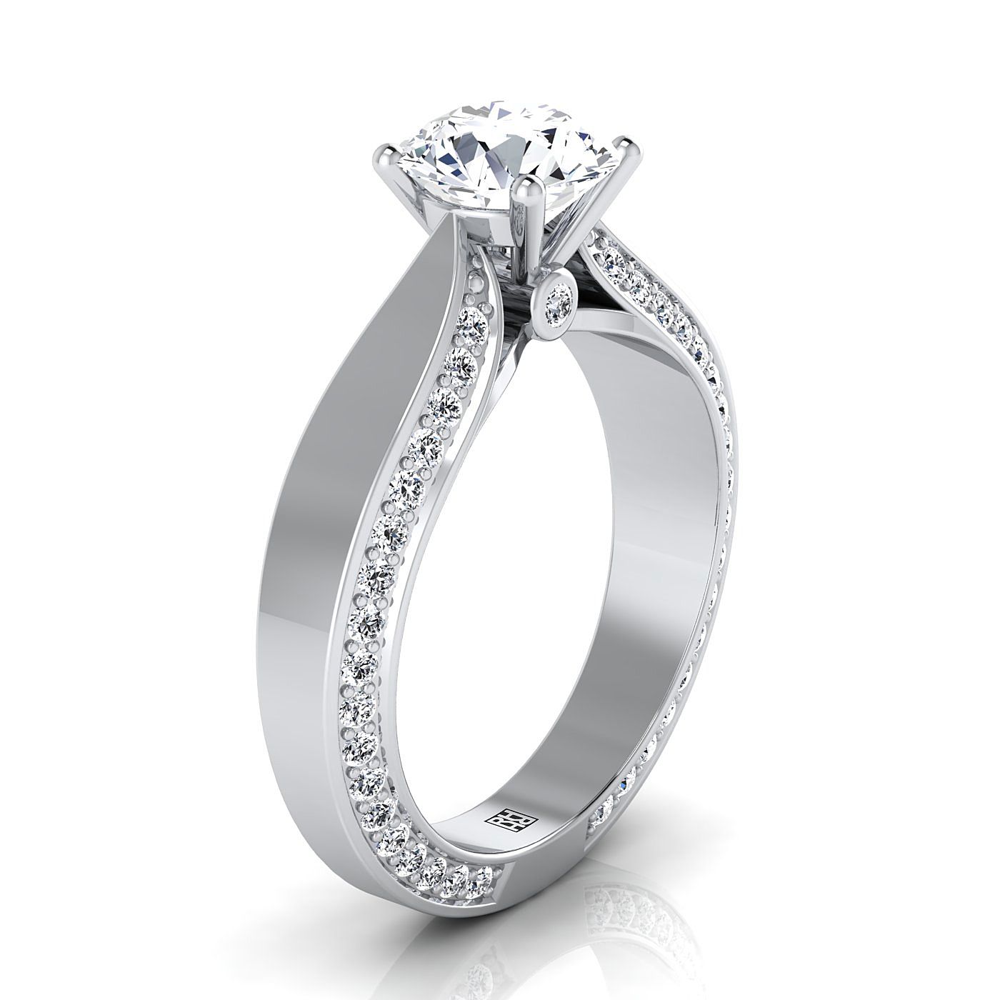 Iola Select bold solitaire secret side pavé round ring in 14K White Gold — view — RockHer