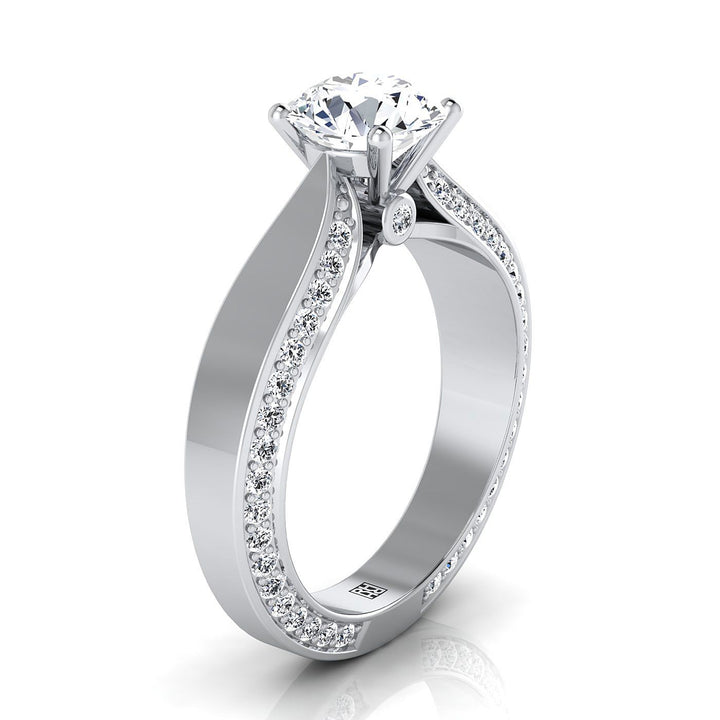 Iola Select bold solitaire secret side pavé round ring in 14K White Gold — view — RockHer