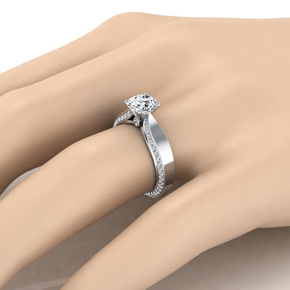 Iola Select bold solitaire secret side pavé round ring in 14K White Gold — view — RockHer