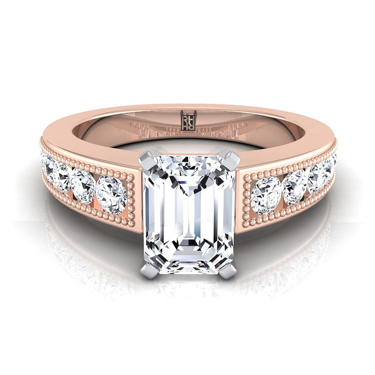 The Eleanor Select Channel Set Emerald Cut Lab Diamond Engagement Ring in 14K Rose Gold