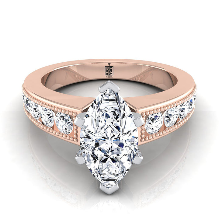 Antique Milgrain Channel Solitaire Marquise, in 14K Rose Gold | RockHer