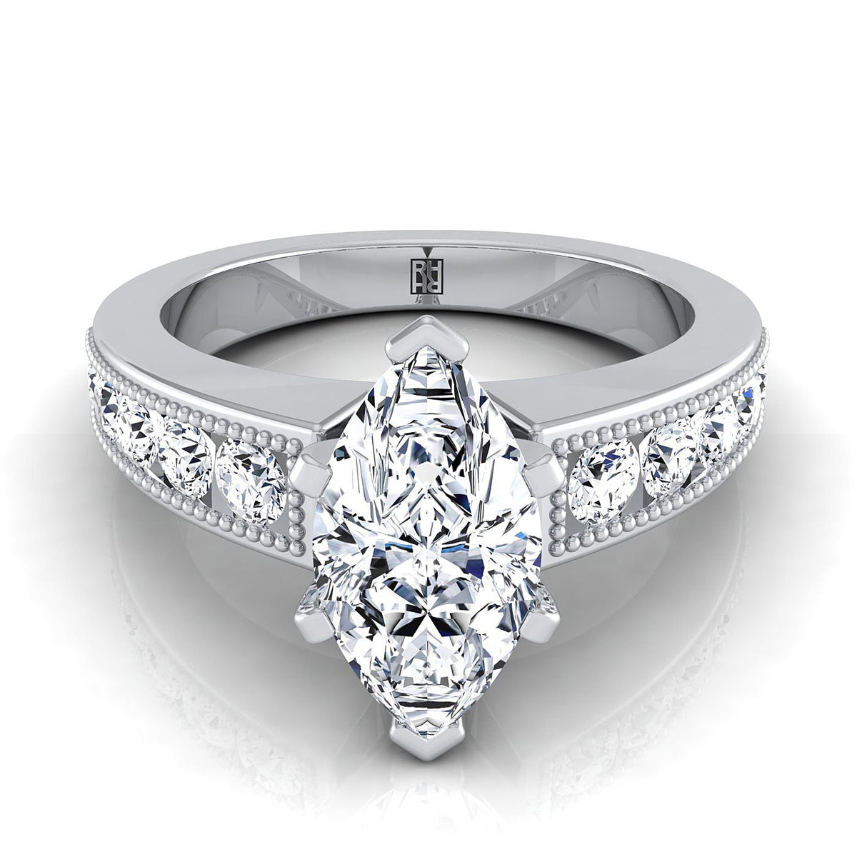 The Eleanor marquise engagement ring setting in 18K White Gold | RockHer