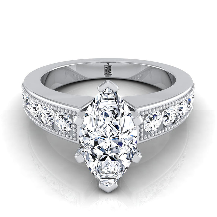 Antique Milgrain Channel Solitaire Marquise, in 18K White Gold | RockHer
