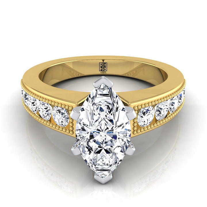 Antique Milgrain Channel Solitaire Marquise, in 18K Yellow Gold | RockHer
