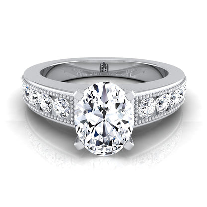 Antique Milgrain Channel Solitaire Oval, in 18K White Gold | RockHer