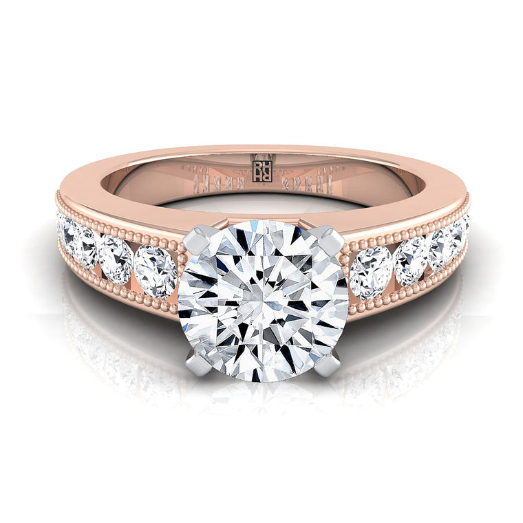 The Eleanor Antique Milgrain Channel Solitaire Round Engagement Ring Setting in 14K Rose Gold